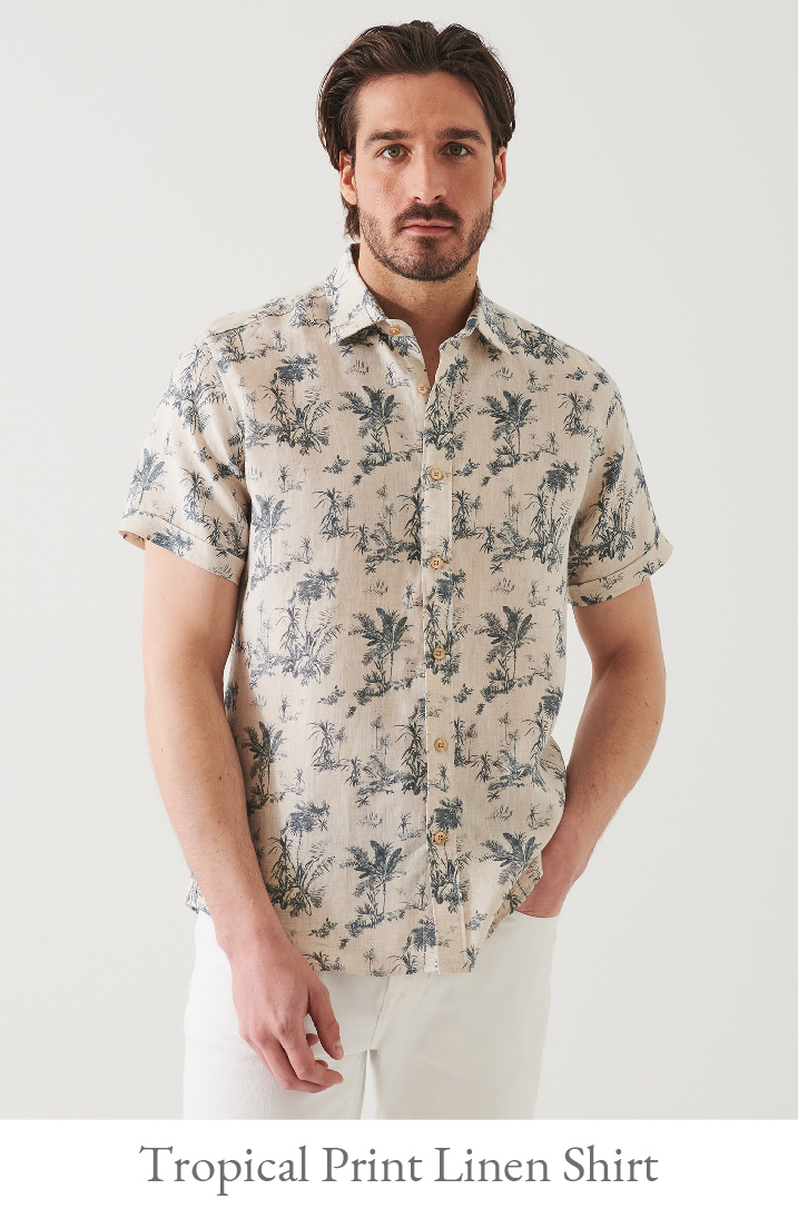 PALM TREE PRINT LINEN SHIRT