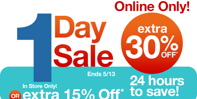 1 Day Sale | Extra 30% Off Online Only