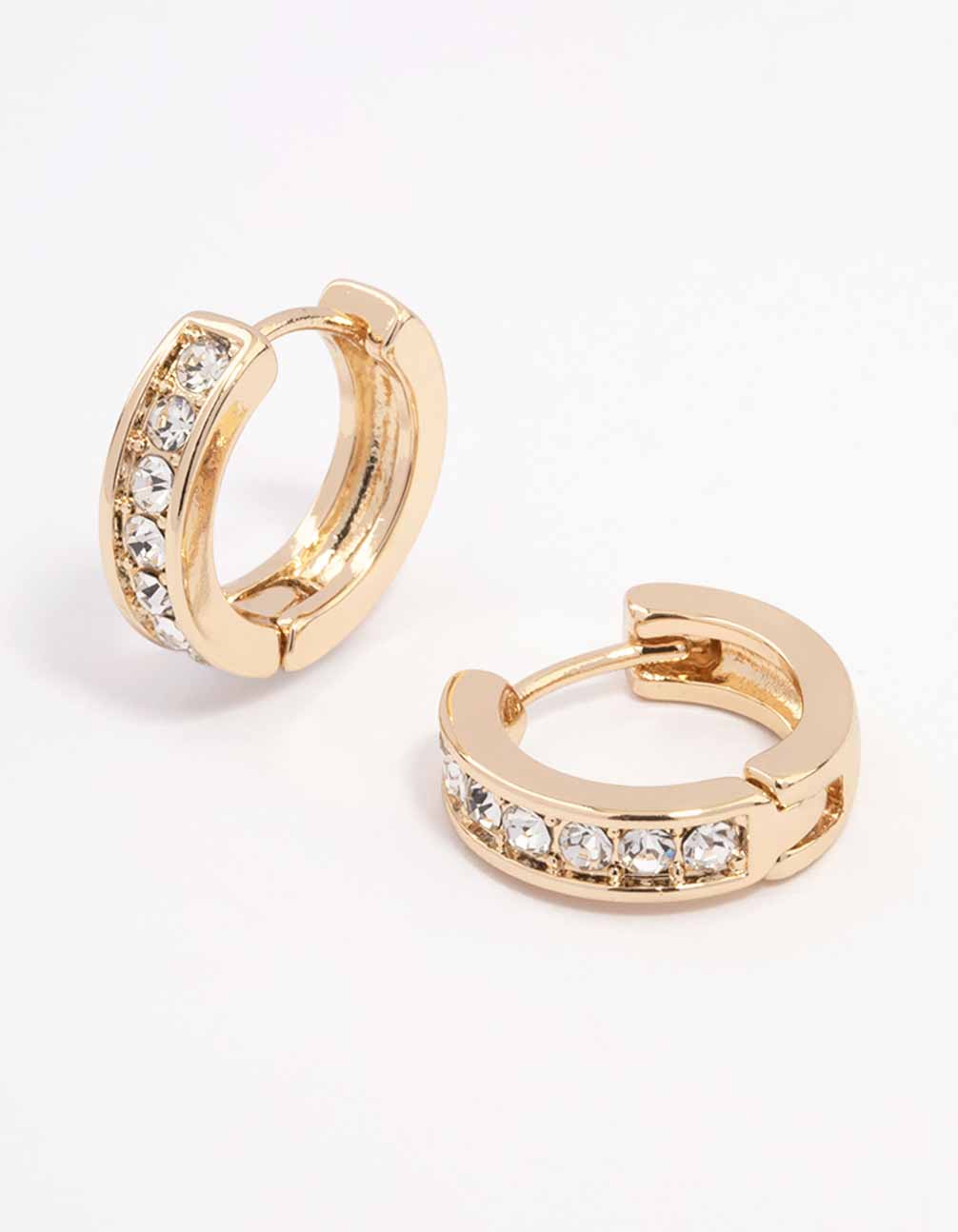 Image of Gold Encased Diamante Huggie Earrings