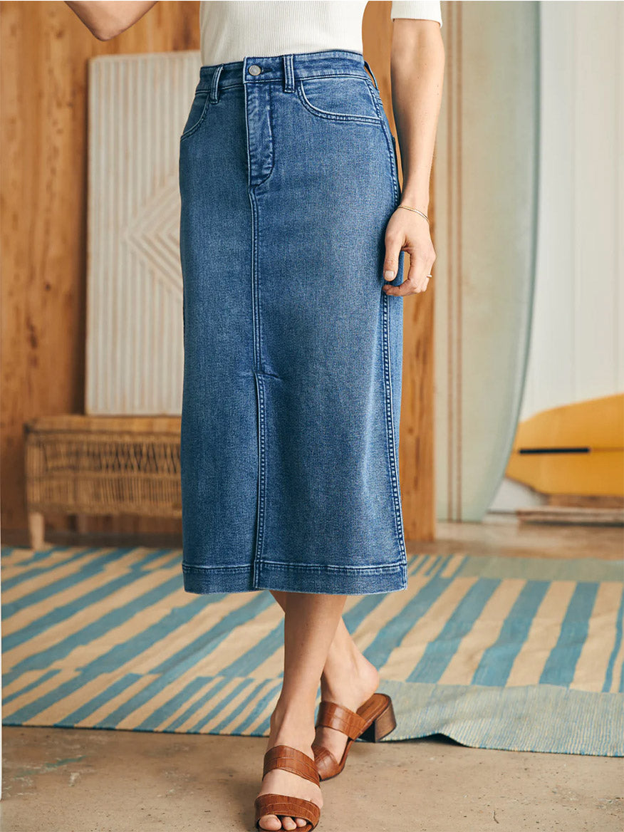 Image of Faherty Brand Stretch Terry Midi Skirt in Riverton Wash