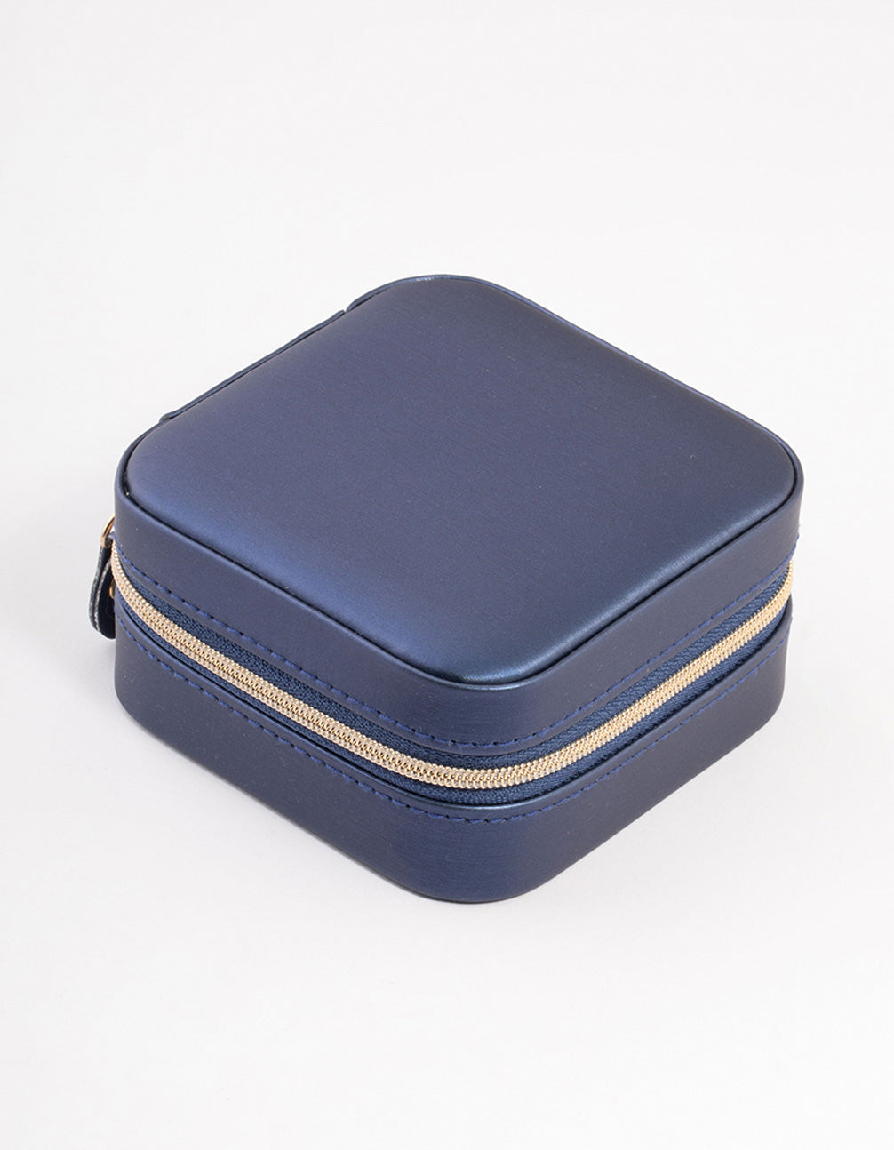 Image of Navy Faux Leather Compact Jewellery Box