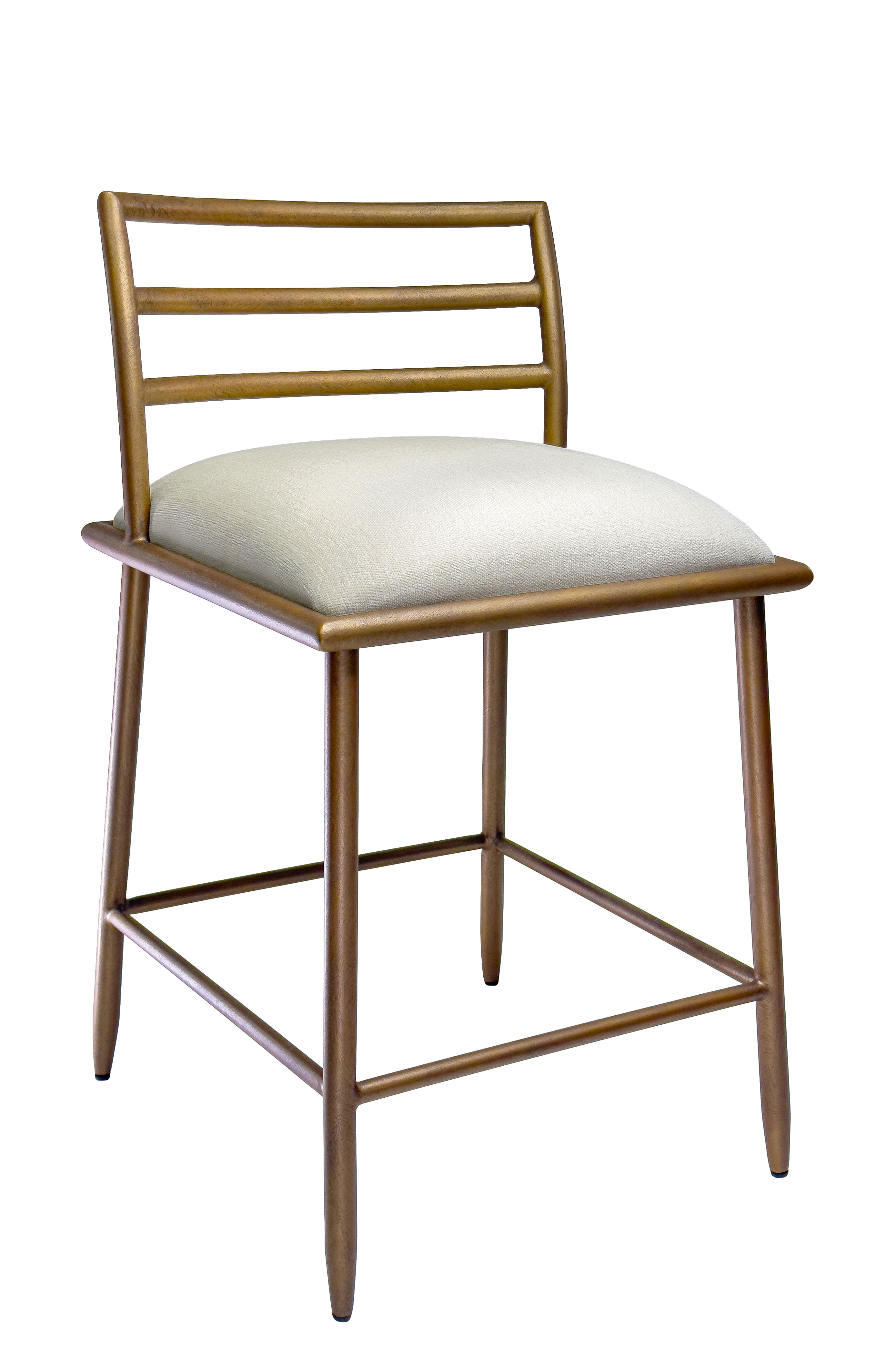 Harmony Barstool in Brass Bisque finish with Chalk Performance fabric.