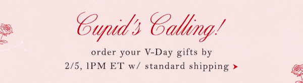 Cupid's Calling! Order your V-day gifts by 2/5 1 PM ET w/ standard shipping.