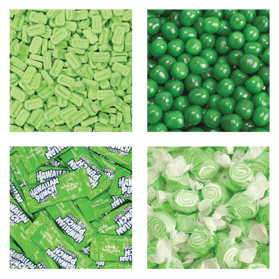 4 different types of green candy