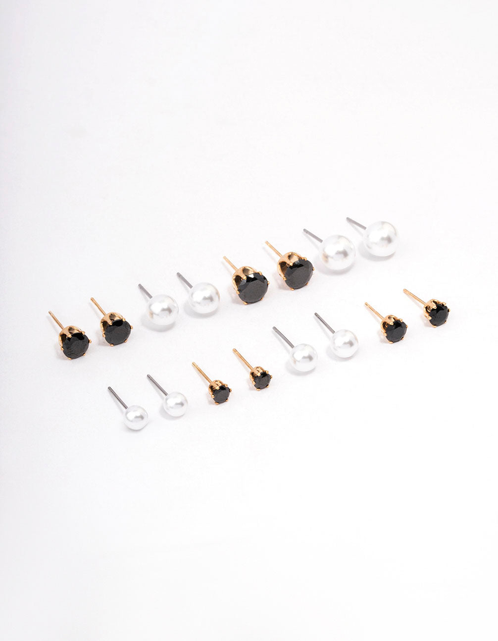 Image of Gold Black Crystal & Pearl Stud Earring 8-Pack