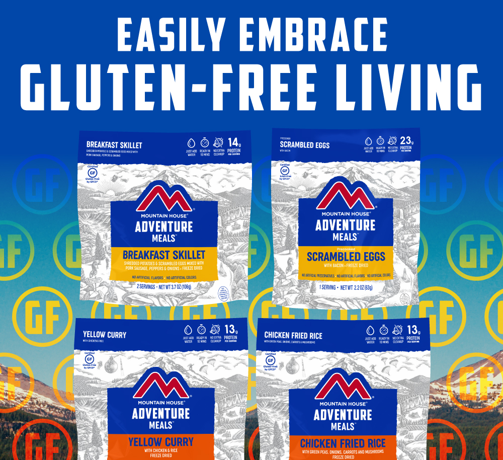 Easily Embrace Gluten-Free Living Graphic A selection of Mountain House meals