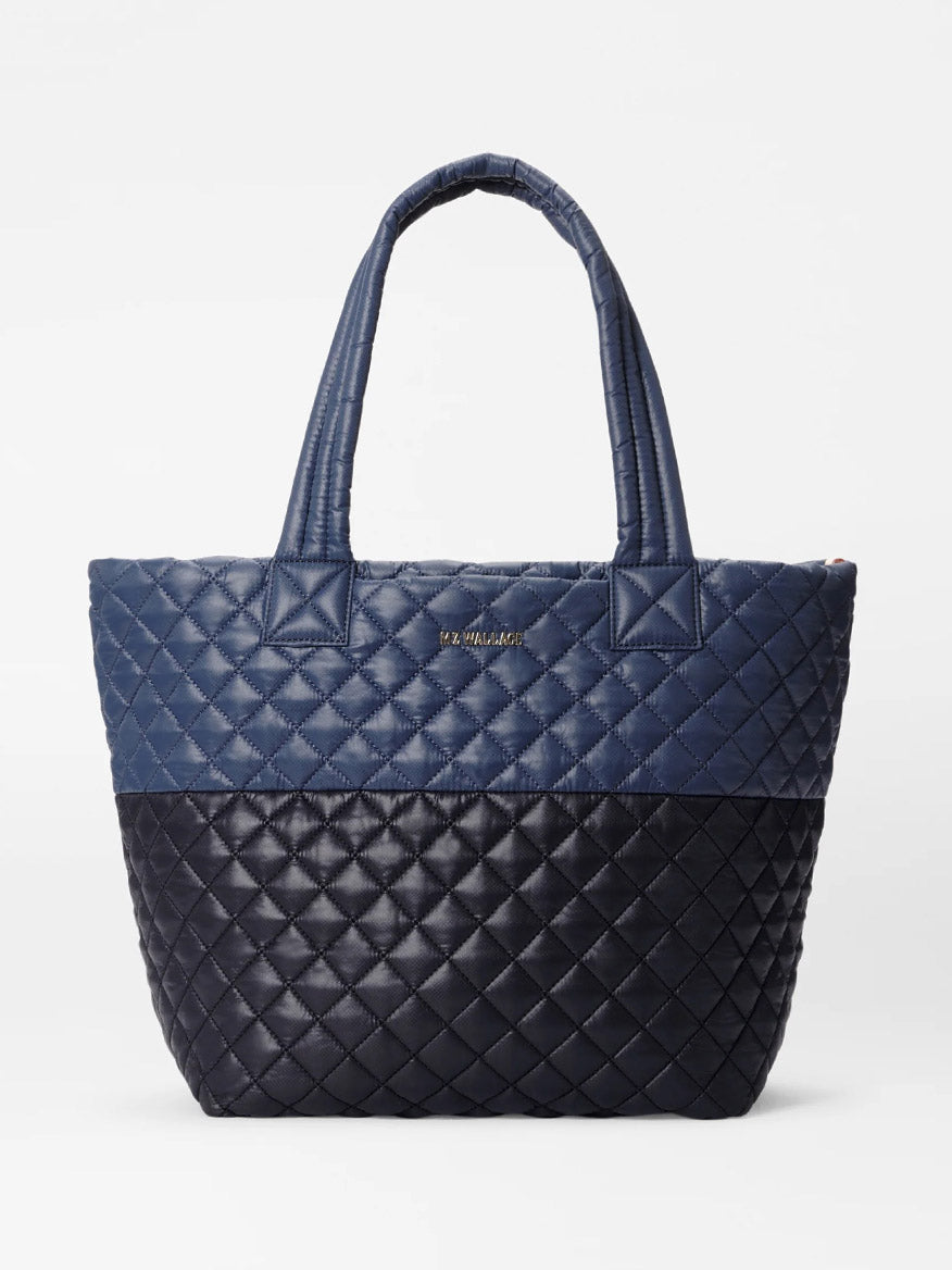 Image of MZ Wallace Medium Metro Tote Deluxe in Black/Navy Color Block Oxford