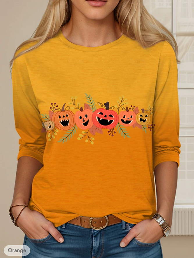 Casual Halloween Crew Neck Long Sleeve T-shirt