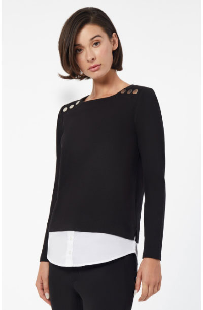 Button-Shoulder Two-Fer Serenity Knit Top