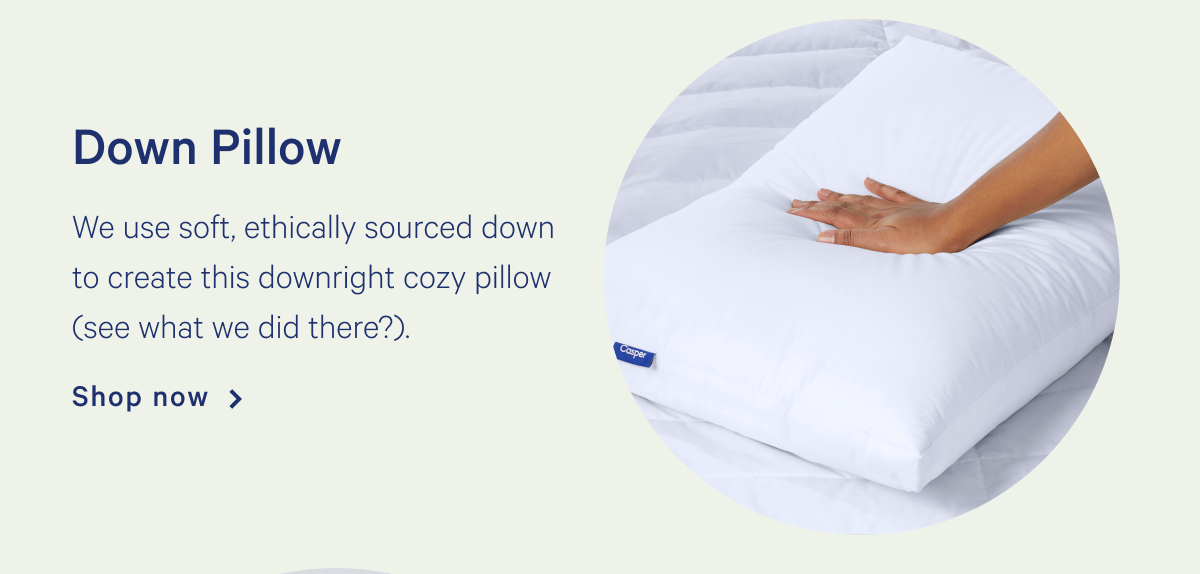 Down Pillow >> We use soft, ethically sourced down to create this downright cozy pillow (see what we did there?). >> Shop now >>