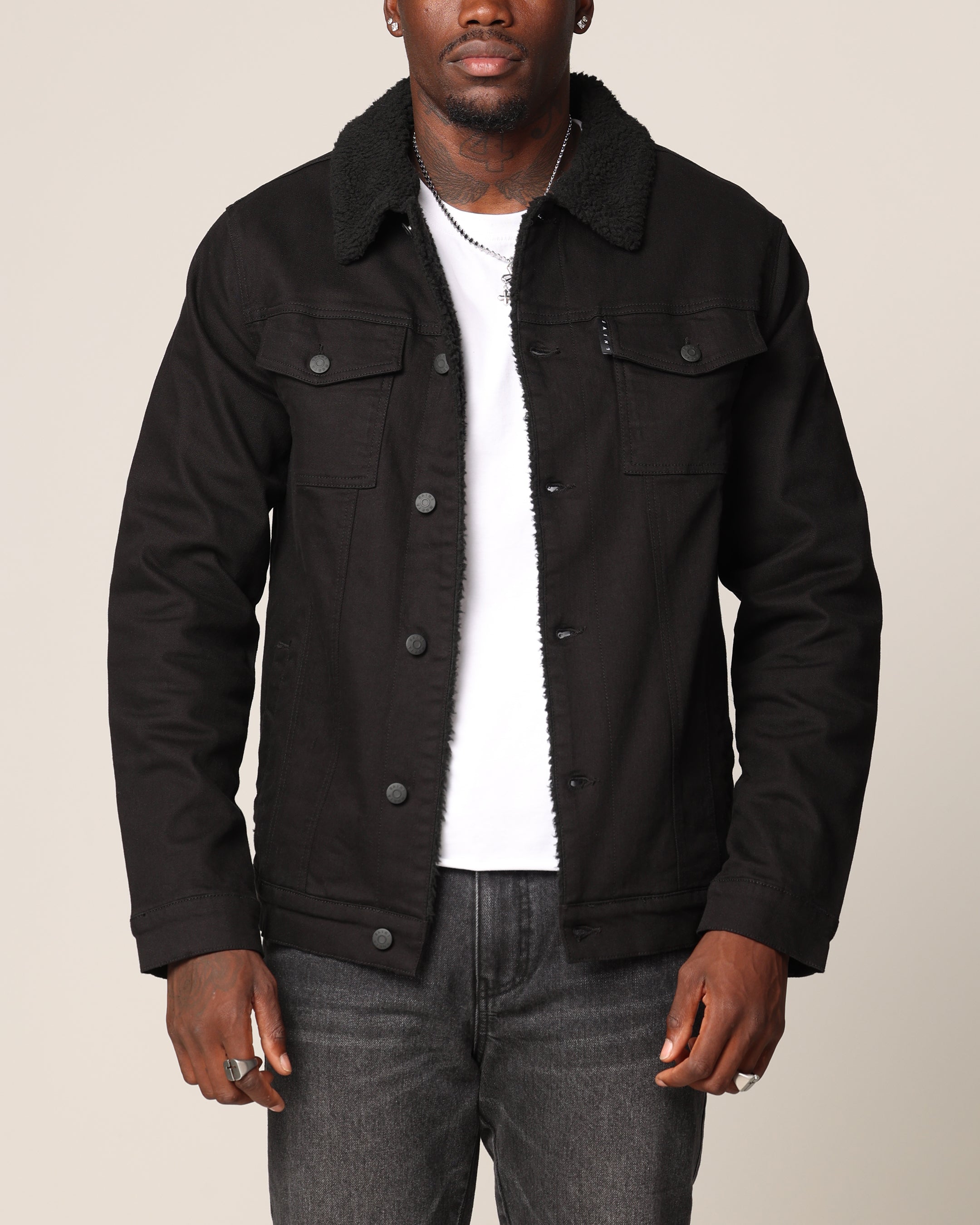 Image of Saint Morta Sherpa Denim Jacket Black/Black