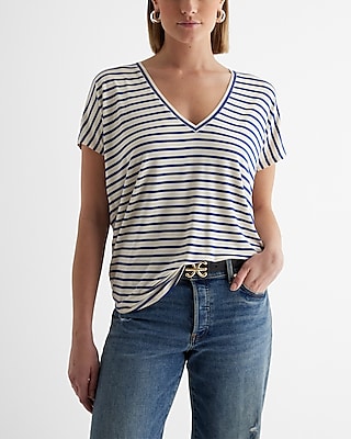 striped v-neck short sleeve london tee