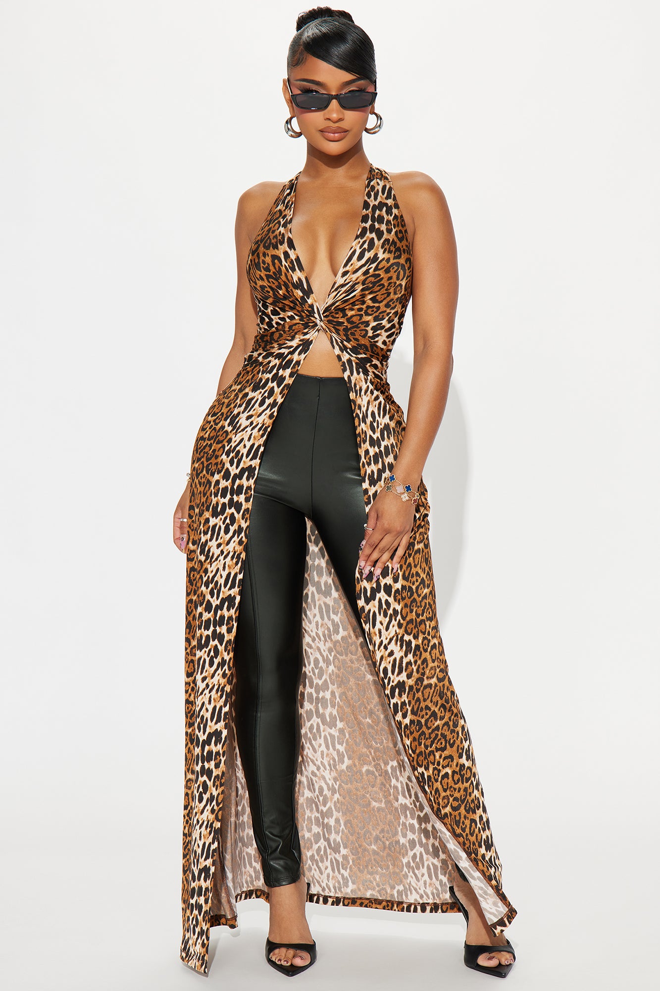 Image of Mob Wife Leopard Halter Top - Brown/combo