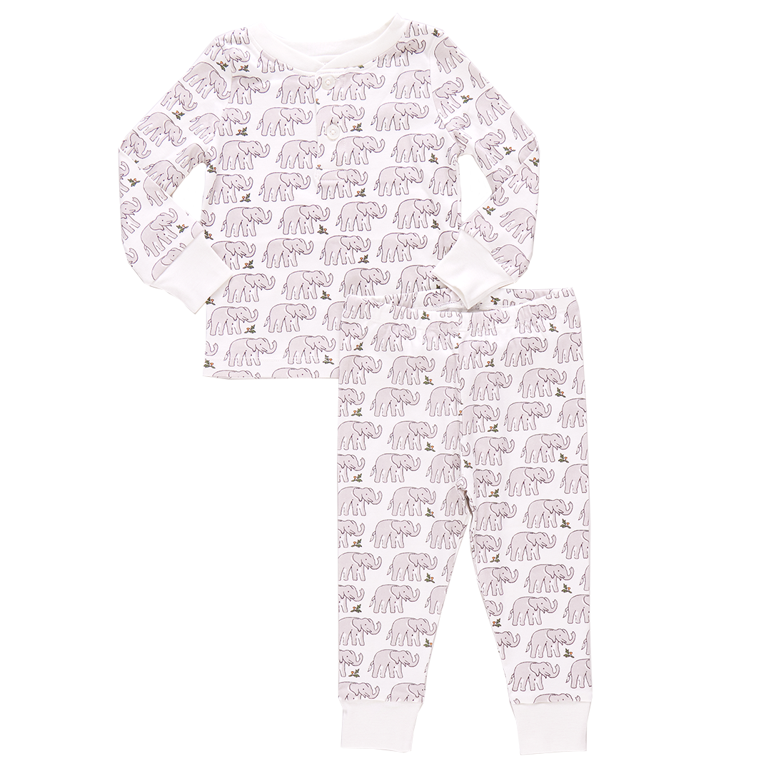 Image of Kids Organic Henley PJ - Elephant Block Print