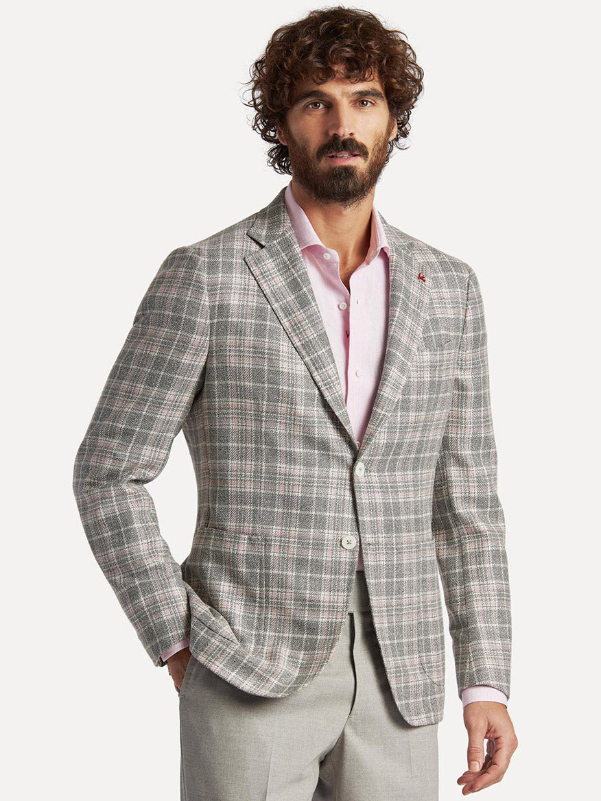 Image of Isaia Capri Sport Jacket in Rustic Grey with Cream/Pink Plaid