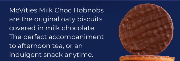 McVities Milk Choc Hobnobs are the original oaty biscuits covered in milk chocolate. The perfect accompaniment to afternoon tea, or an indulgent snack anytime.