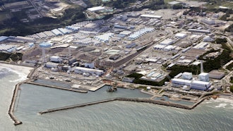 This aerial view shows the Fukushima Daiichi nuclear power plant in Fukushima, northern Japan, on Aug. 24, 2023, after its operator Tokyo Electric Power Company Holdings began releasing its first batch of treated radioactive water into the Pacific Ocean.