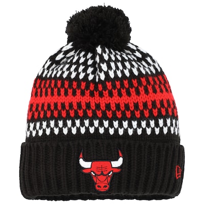 Girls Youth New Era  Black Chicago Bulls Cozy Cuffed Knit Hat with Pom