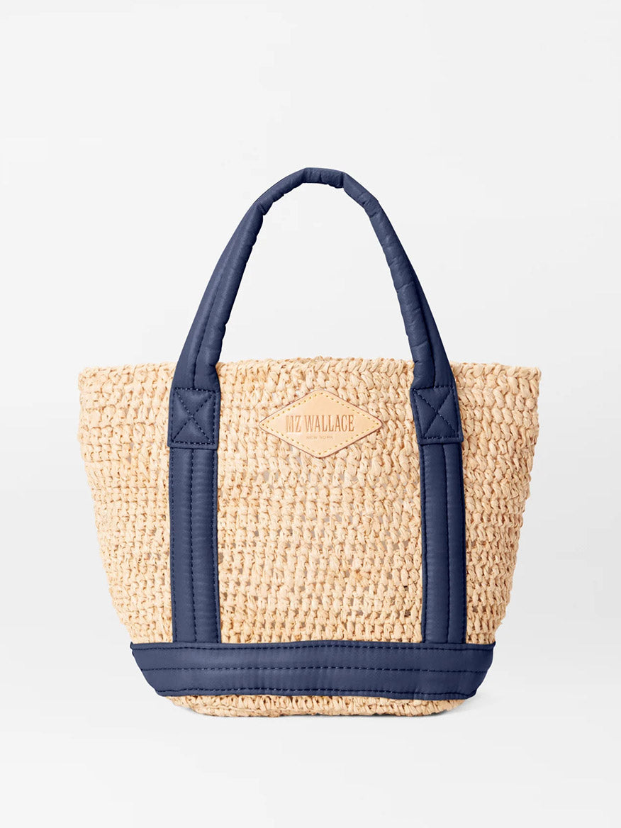 Image of MZ Wallace Mini Raffia Tote in Raffia/Navy