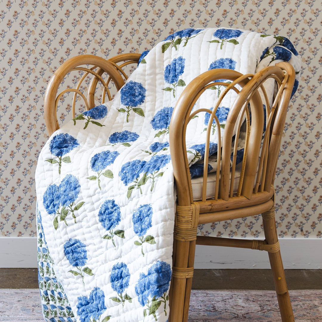 Image of Reversible Quilt - Blue Hydrangeas