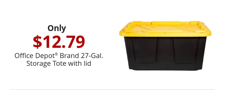 $12.79 Office Depot 27 Gallon Professional Storage Tote With Handles/Snap Lid, 