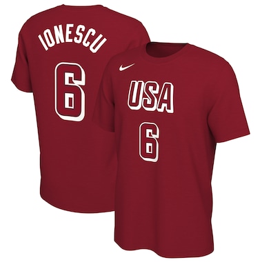  Nike Sabrina Ionescu Red USA Basketball 2024 Summer Olympics Name & Number T-Shirt