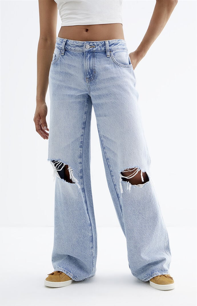 Image: Casey Light Indigo Ripped Knee Low Rise Baggy Jeans