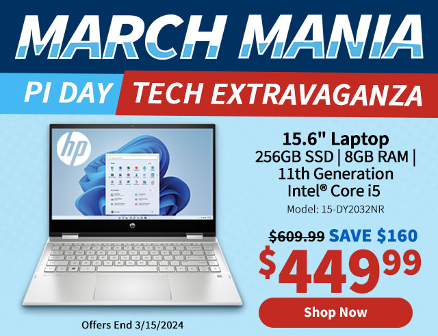 March Mania Pi Day Tech Extravaganza. HP 15.6" 256GB SSD 8GB RAM 11th Generation Intel® Core i5 Laptop - Silver. Shop Now.