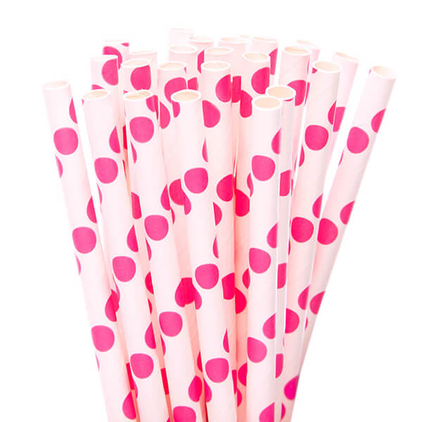 132189 - Paper 7.75-Inch Drinking Straws - Bubblegum Pink Polka Dots: 25-Piece Pack