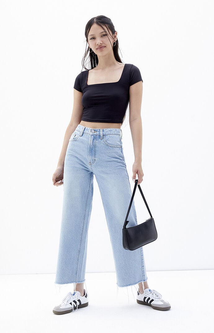 Image: Light Indigo Cropped Wide Leg Jeans