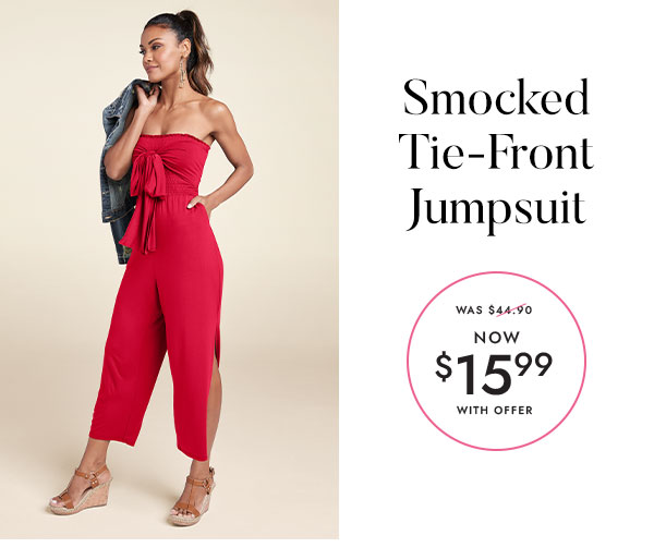 Smocked Tie-Front Jumpsuit