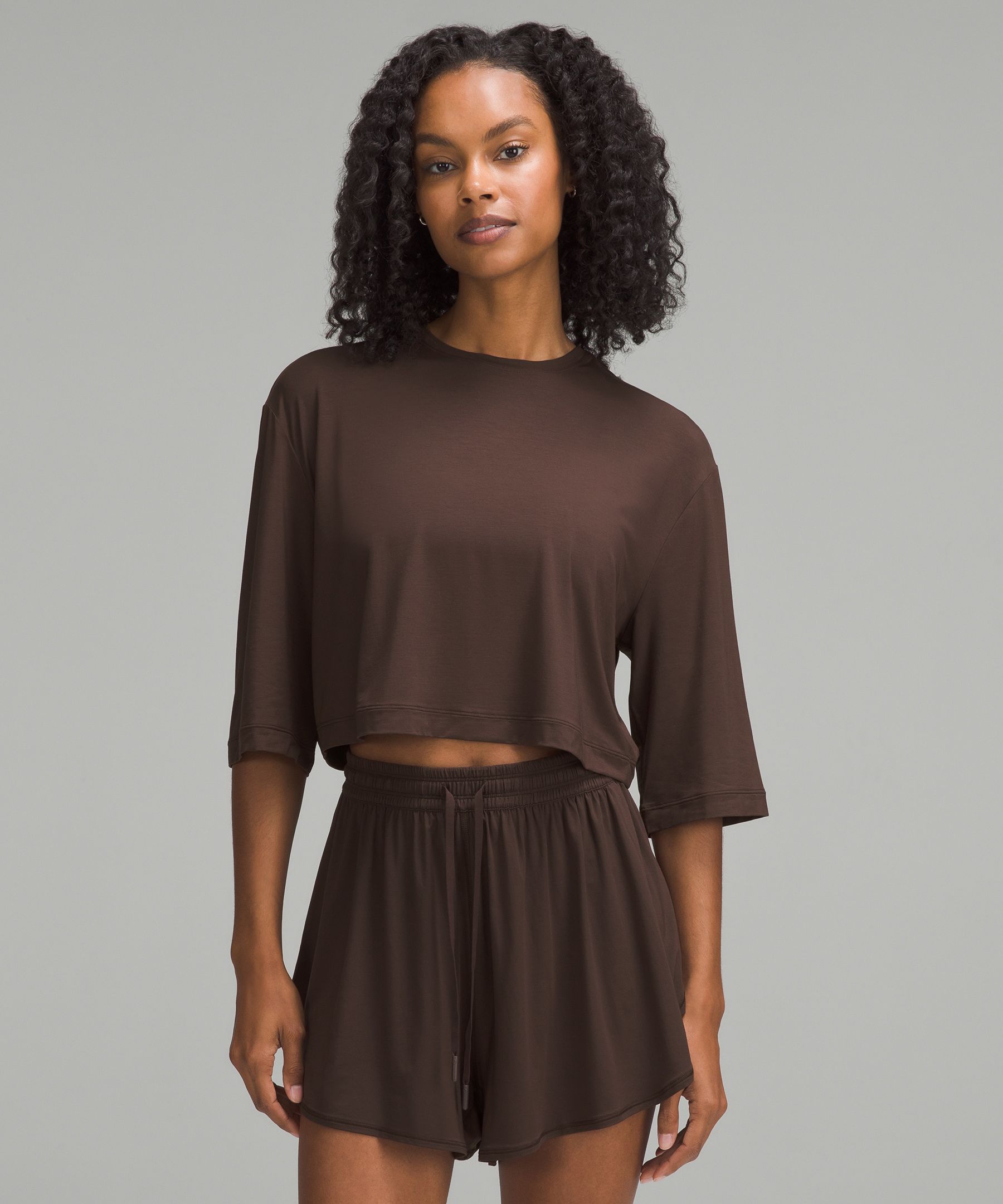 Modal Relaxed-Fit Cropped Short-Sleeve Shirt