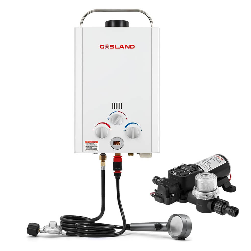 GASLAND 1.58GPM 6L 41,000 BTU Digital Screen Portable Propane Tankless Water Heater with Water Pump