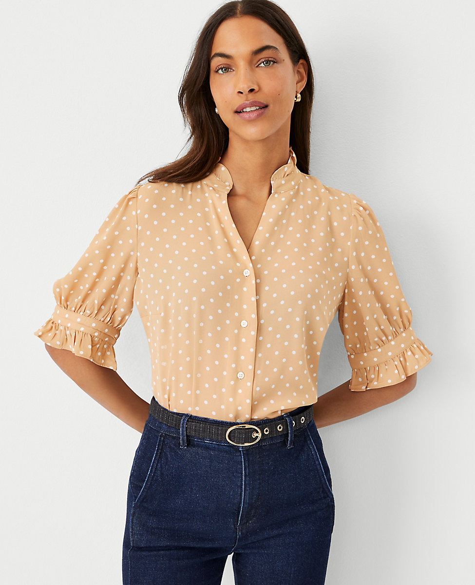 Dot Ruffle Button Top