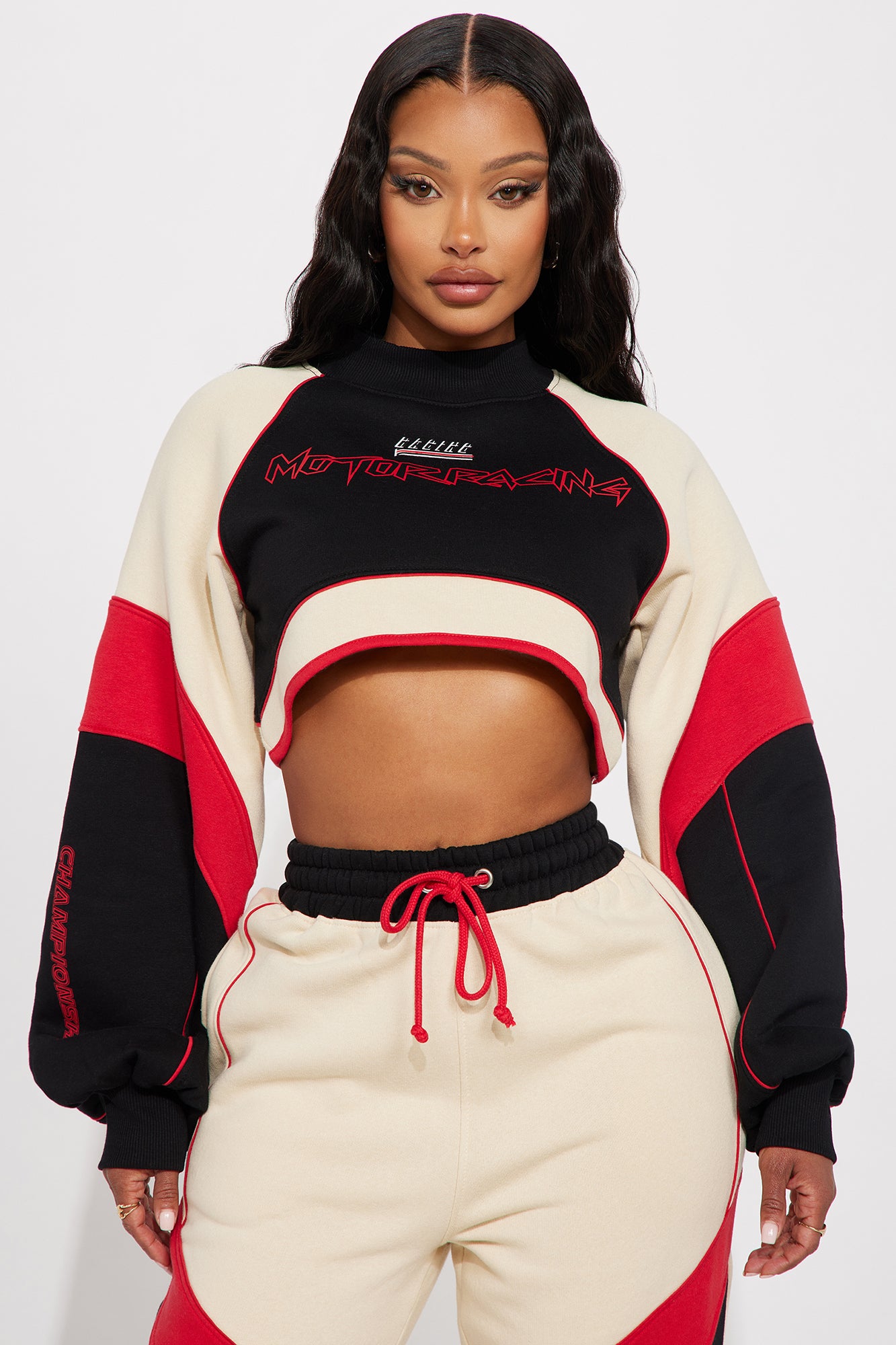 Image of Put It In Sport Cropped Sweatshirt - Cream/combo