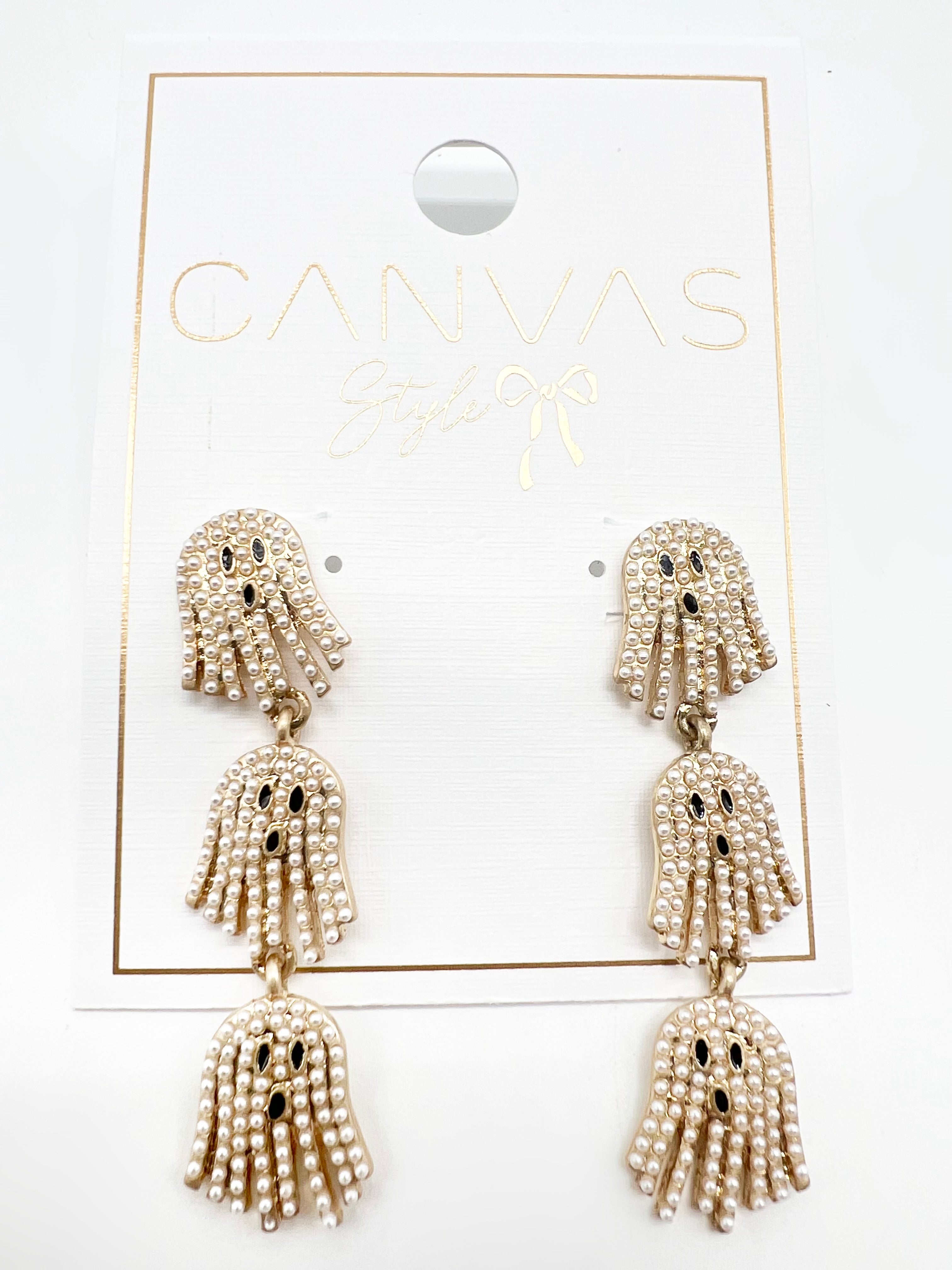 Image of Halloween Ghost Pearl Studded Triple Drop Earrings