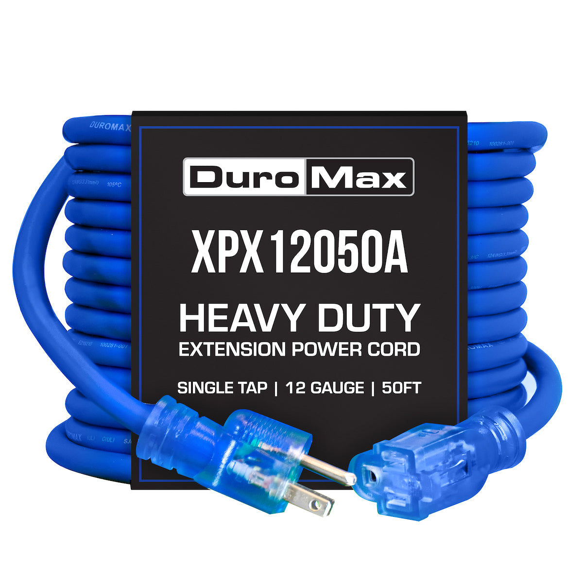 Image of DuroMax XPX12050A Heavy Duty SJEOOW 50-Foot 12 Gauge Blue Single Tap Extension Power Cord