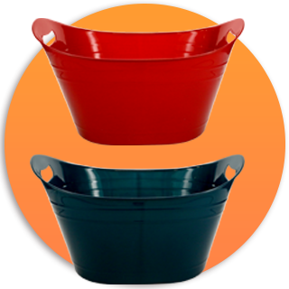 2 plastic oval tubs in red and black