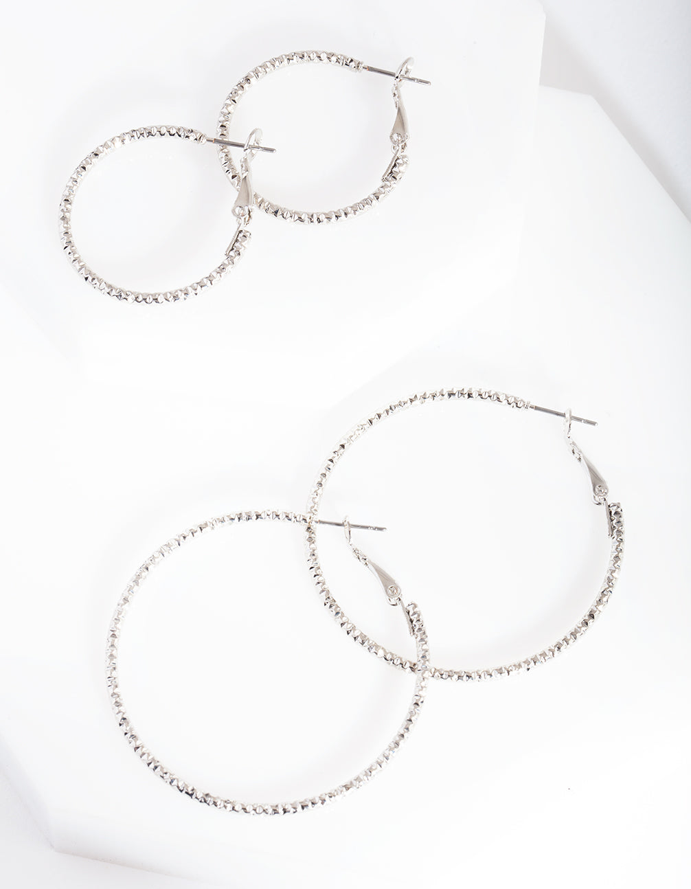 Image of Rhodium Textured Hoop Earring Pack