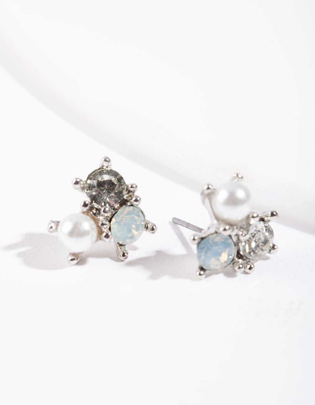 Image of Rhodium Stone & Pearl Cluster Earrings