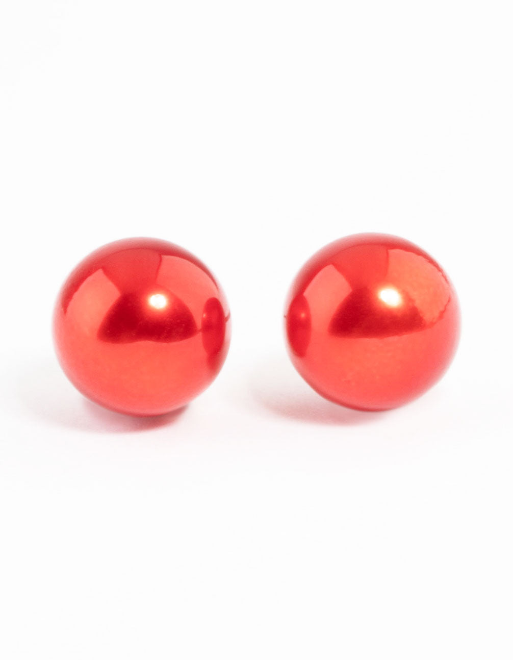 Image of Red Metalic Ball Stud Earrings