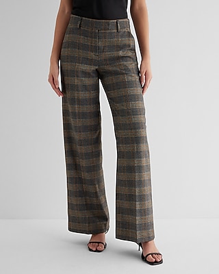 editor mid rise metallic plaid relaxed trouser pant