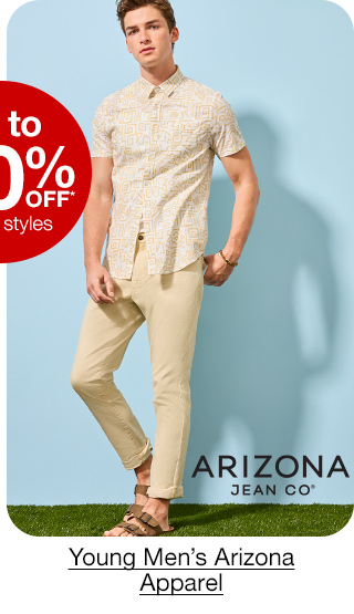 up to 40% off* select styles Young Men's Arizona apparel