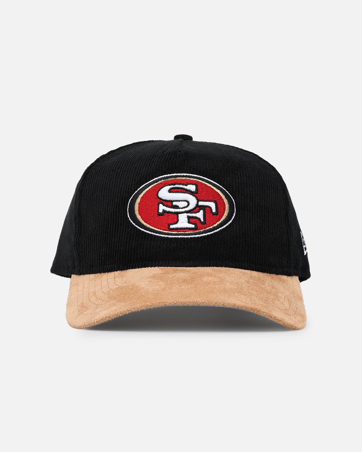 Image of New Era San Francisco 49ers 'Corduroy Suede' Pre-Curved Golfer Snapback Washed Black