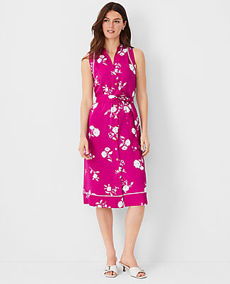 Floral Split Neck Midi Shirtdress