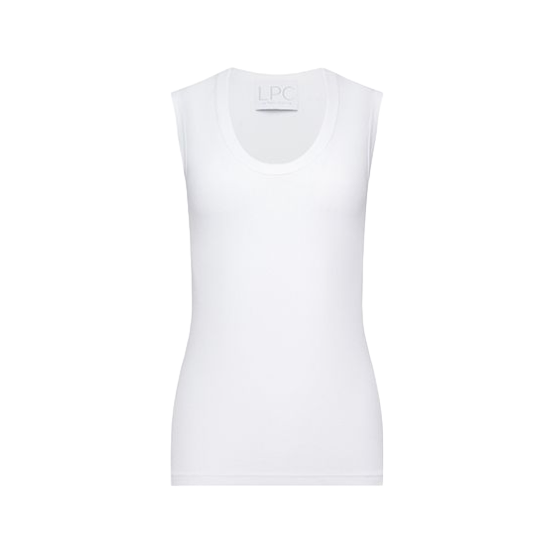 The Tina Rib Knit U-Scoop Tank Top in Bright White