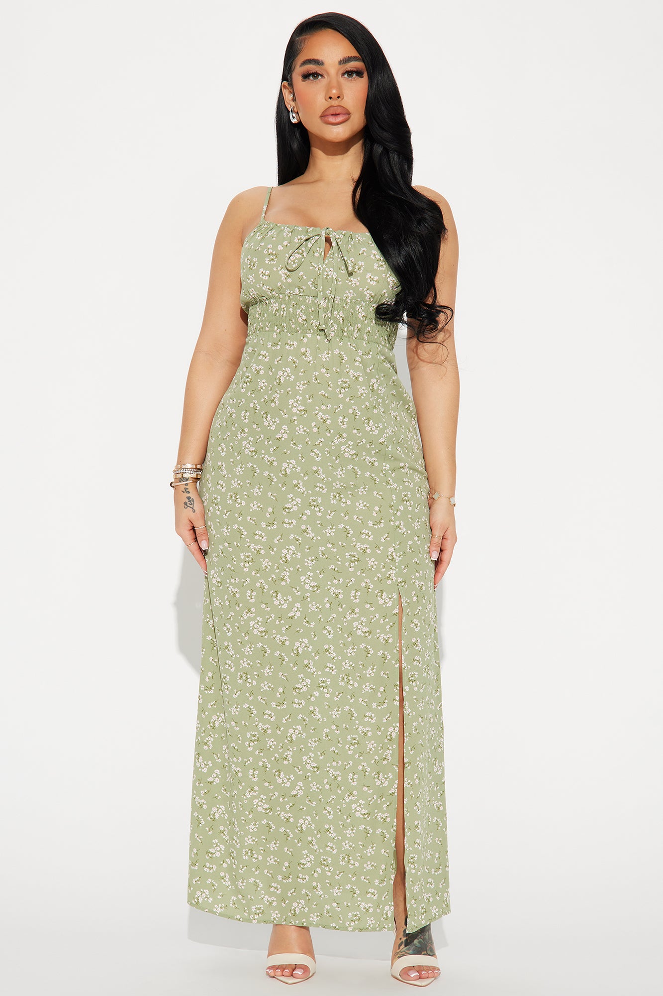 Image of High Slit Floral Maxi Dress - Green