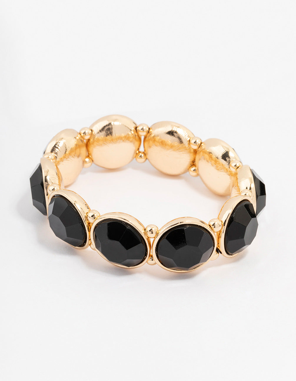 Image of Gold Toned Black Round Stretch Bracelet