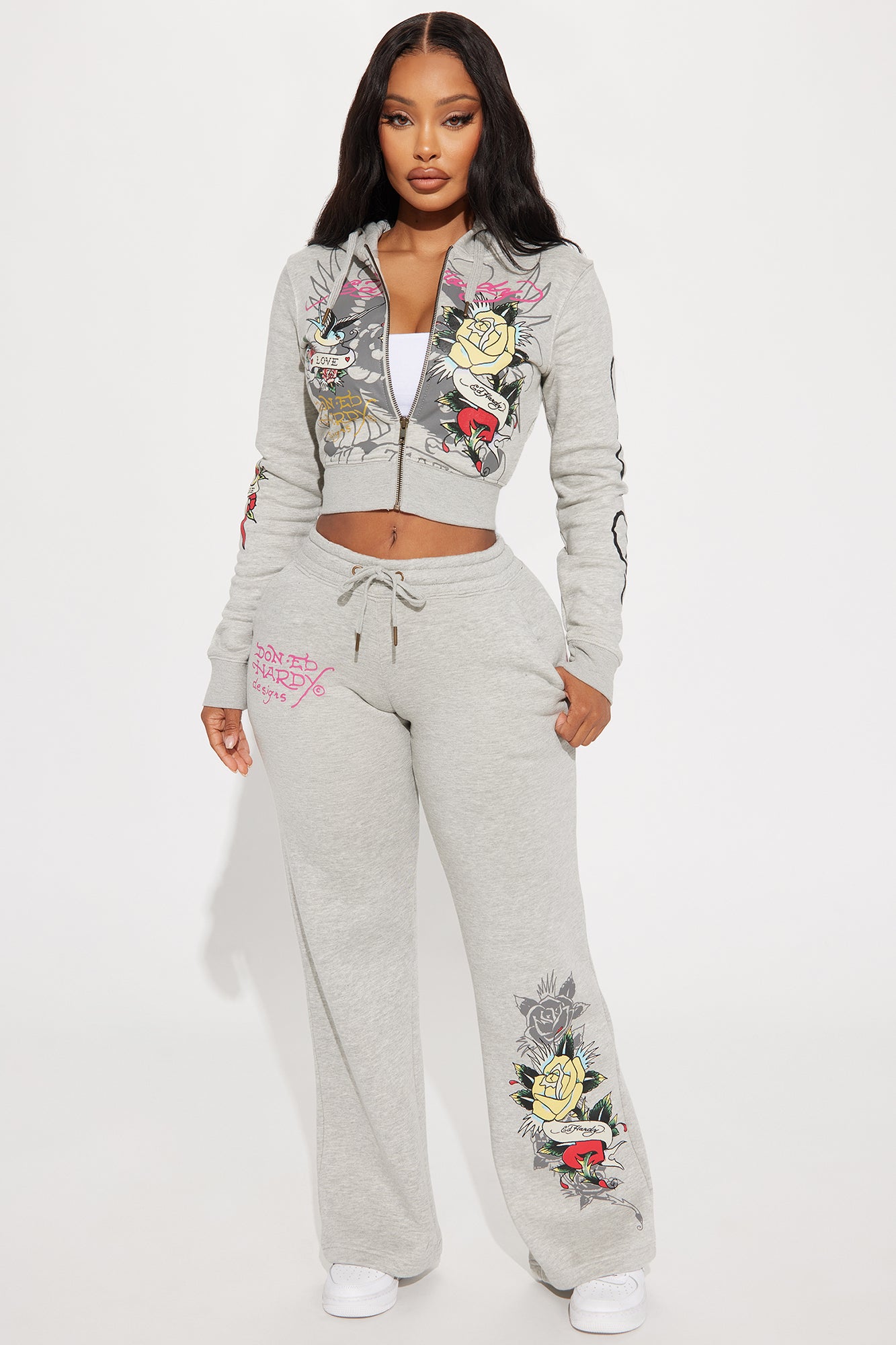 Image of Ed Hardy Rose And Sword Sweatpant - Heather Grey