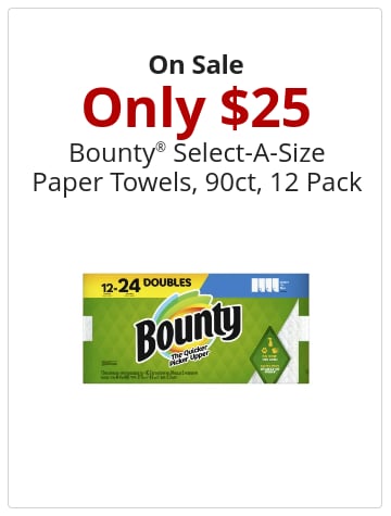 On Sale Only $25 Bounty® Select-A-Size Paper Towels, 90ct, 12 Pack